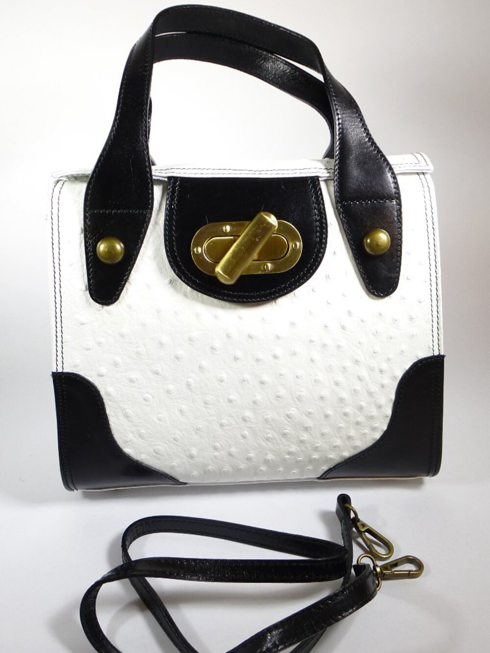New Florence Leather Market white ostrich pattern Italian leather handbag